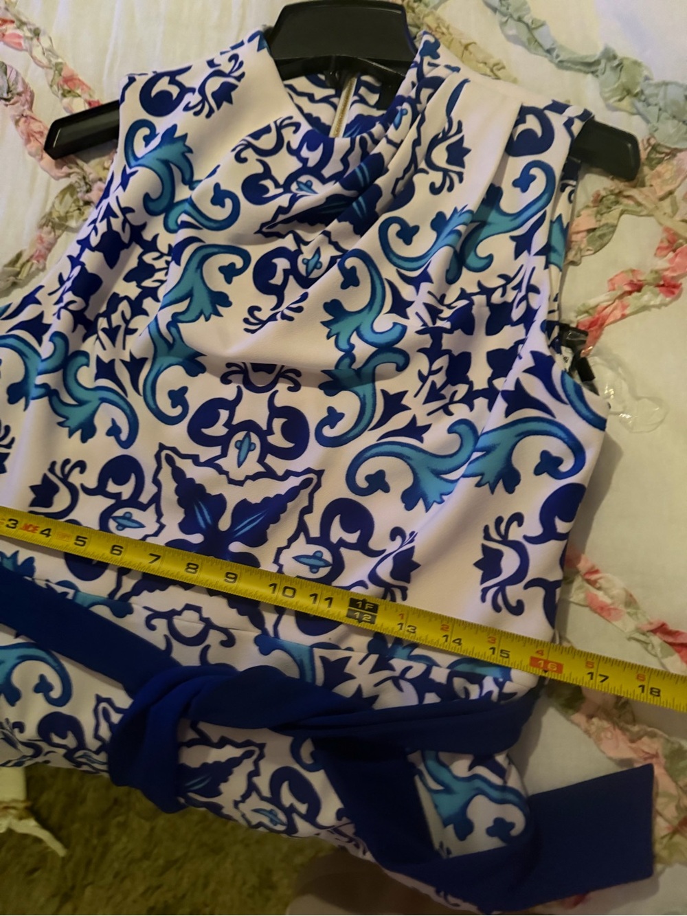 Investments Blue & White Printed Sleeveless Midi Dress with Navy Sash - Picture 6 of 10